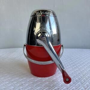 Ice-O-Mat Vintage Ice Crusher Bucket Red Chrome Mid Century Barware Retro MCM
